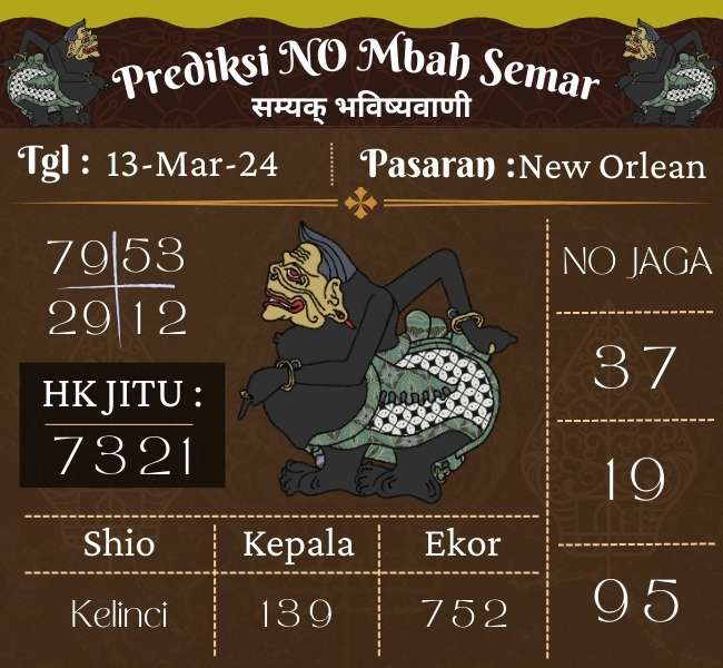 Prediksi NEWORLEAN Mbah Semar Hari Ini 13 Maret 2024