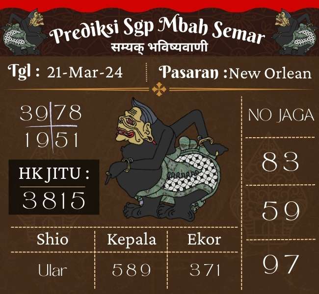 Prediksi SGP Mbah Semar Hari Ini 21 Maret 2024