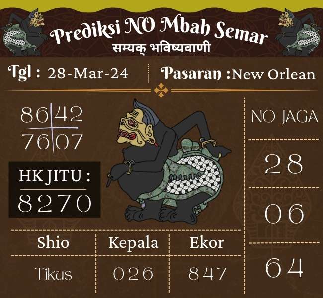 Prediksi NEWORLEAN Mbah Semar Hari Ini 28 Maret 2024