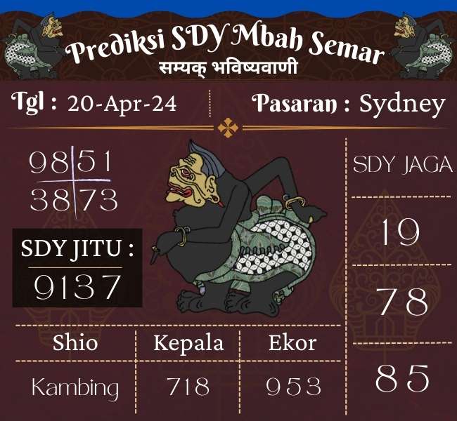 Prediksi SDY Mbah Semar Hari Ini 20 April 2024
