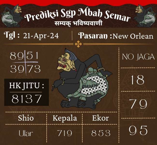 Prediksi SGP Mbah Semar Hari Ini 21 April 2024 