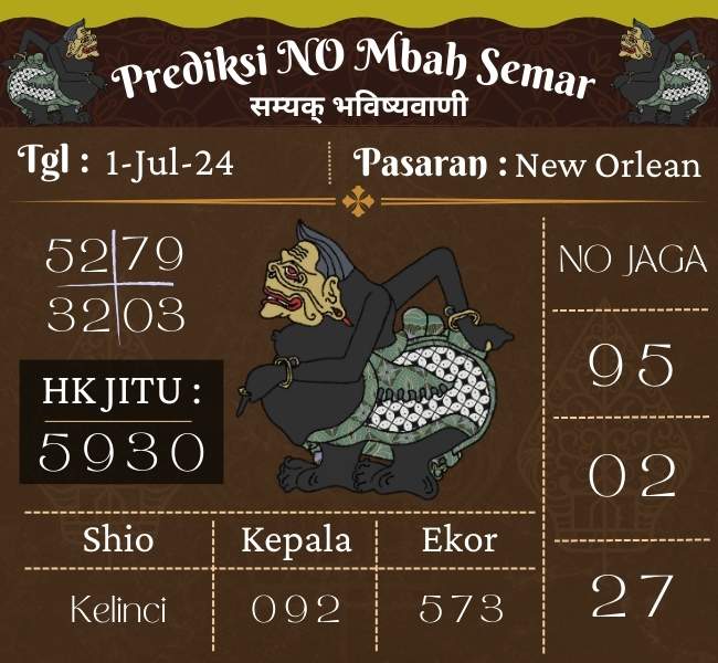 Prediksi NEWORLEAN Mbah Semar Hari Ini 01 Juli 2024
