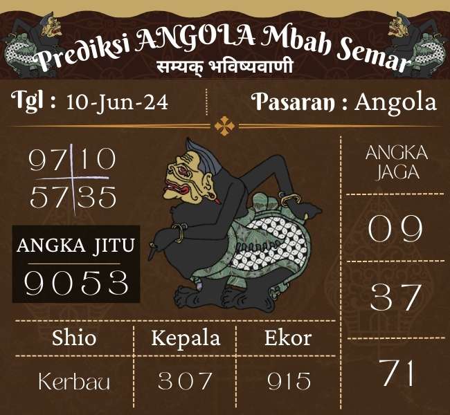 Prediksi Angola Mbah Semar Hari Ini 10 Juni 2024
