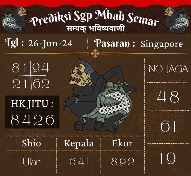 Prediksi SGP Mbah Semar Hari Ini 26 Juni 2024
