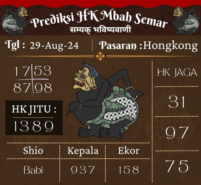 Prediksi Togel Hongkong Mbah Semar Hari Ini 29 Agustus 2024
